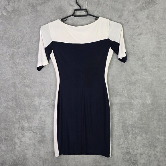 Womens Chaps White & Navy Colorblock Sheath Dress Short Sleeve Polyester Size M - Picture 5 of 8